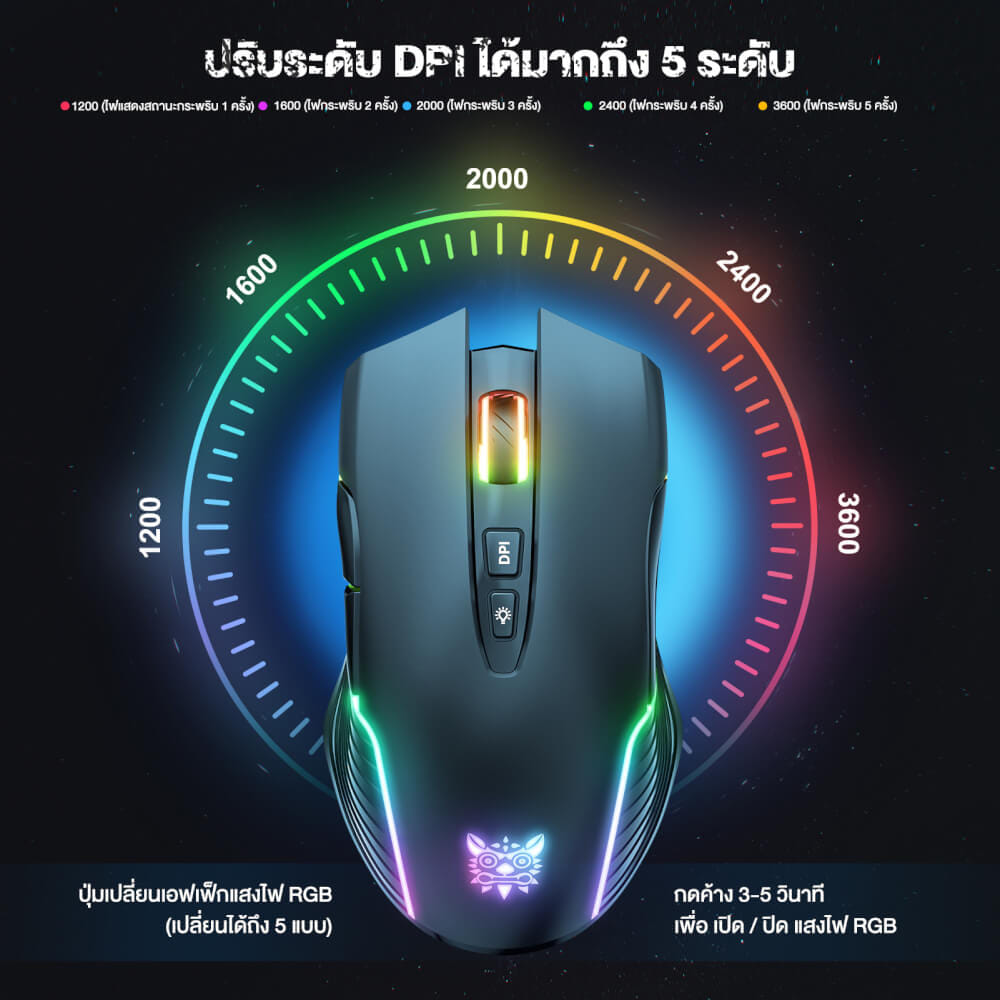 เมาส์เกมมิ่งไร้สาย ONIKUMA CW905 WIRELESS GAMING MOUSE - สีดำ_4